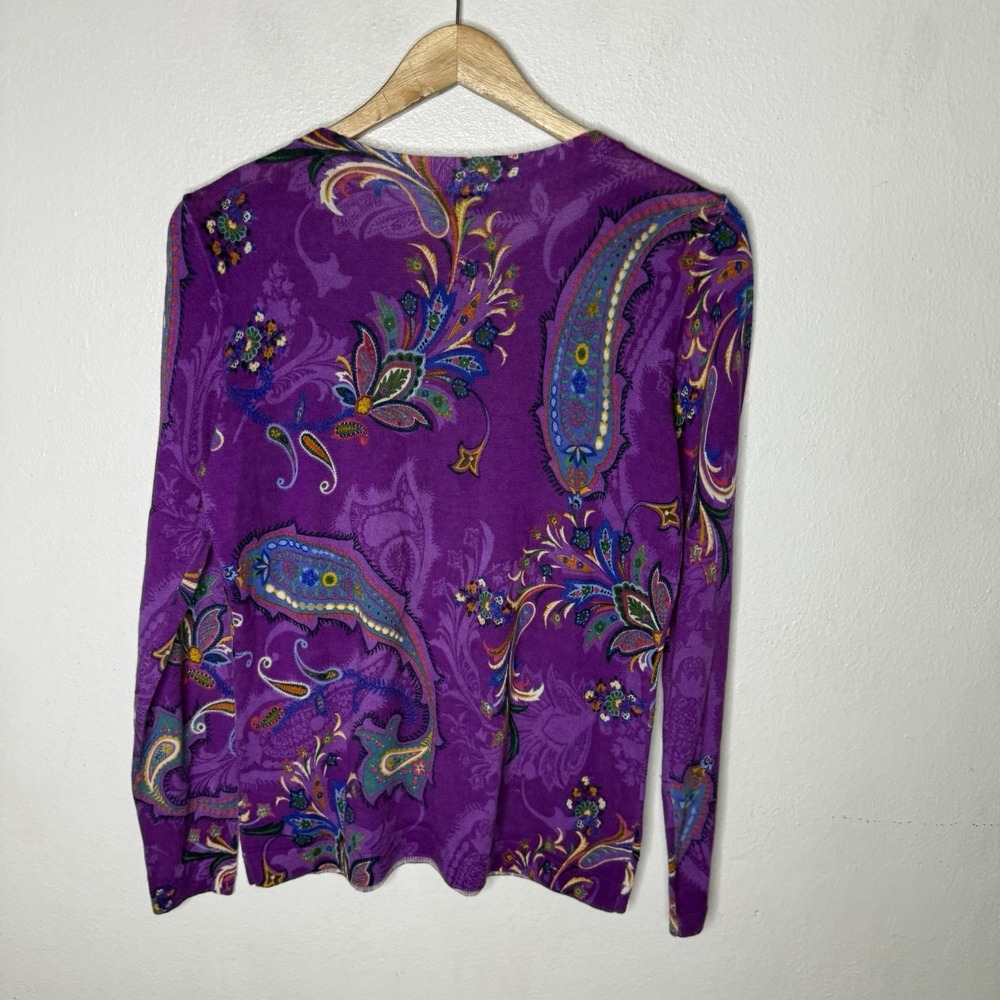 Talbots Merino Wool Purple Paisley Long Sleeve Spring Sweater Womens Medium - Picture 4 of 10